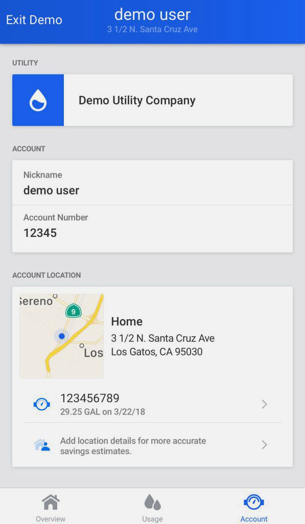 example of demo user account pane