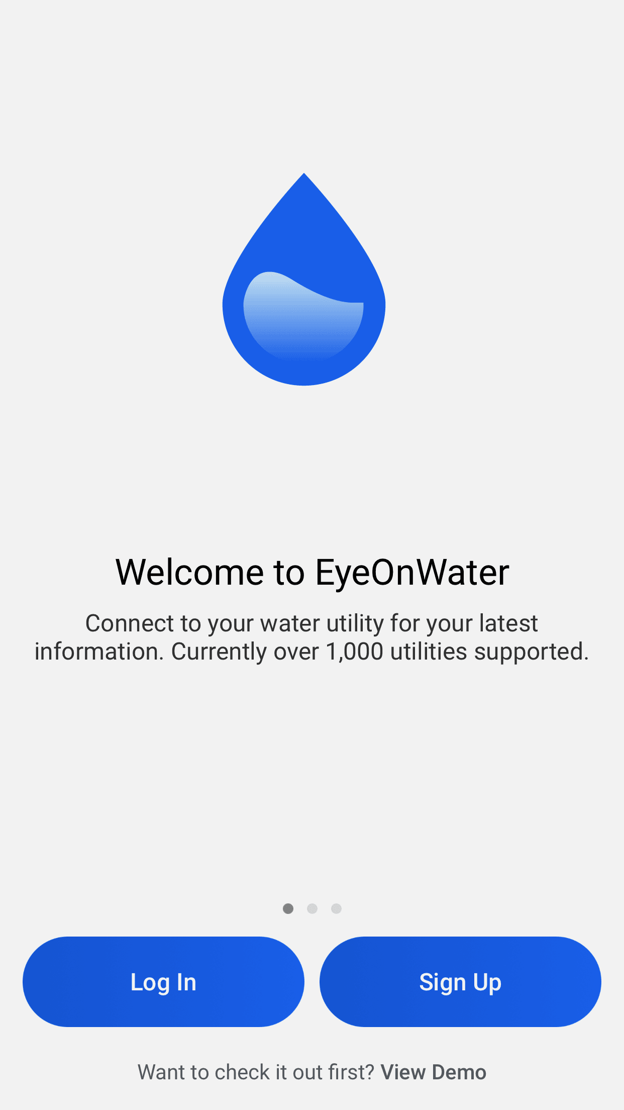 Welcome screen example depicting buttons for login and signup