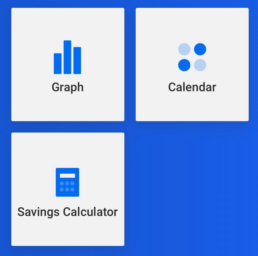 example large buttons depicted graph, calendar, savings calculator