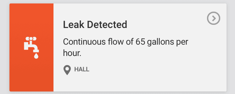 leak detected alert continuous flow of 65 gallons per hour